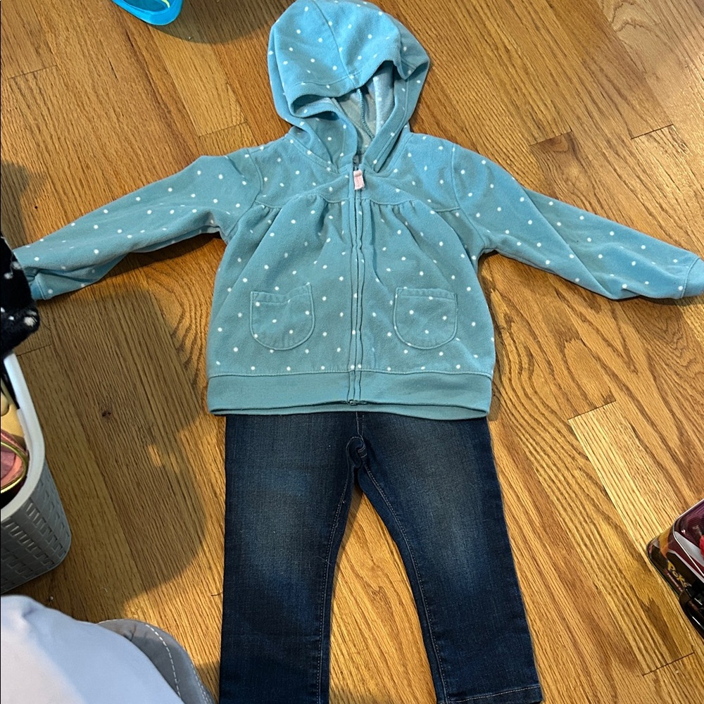 Blue Polka Dot Hoodie and Jeans Set